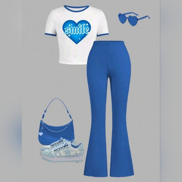 NEW Tween Blue & White Heart "Smile" Crop Tee (12Y) - Picture 4 of 5